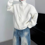 3D Twisted Turtleneck Pullover Sweater