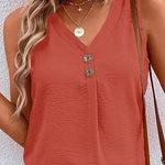 Zeagoo Button V Neck Sleeveless Solid Color Loose Fit Tunic Tank Top