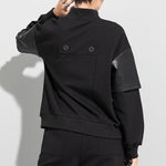 PU Leather Fake Two-piece Stand-up Collar Shirt
