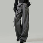 Embroidered High-waisted Striped Ribbon Trousers