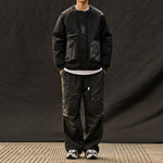 Color-blocked Crew Neck Quilted Cotton Coat