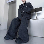Hand-beaded Frayed Cardigan and Wide-leg Trousers Two-piece Set