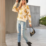 Zeagoo Butterfly Print Crew Neck Oversized Knit Sweater