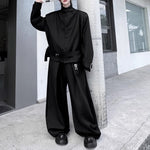 Deconstructed Button Belt-embellished Jacket Wide-leg Trousers Two-piece Suit