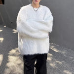 Winter Loose-fitting Crew Neck Faux Fur Sweater