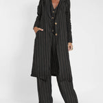 Zeagoo Casual Stripes Slim Fit Long Blazers Collar Jacket With Flap Pockets