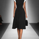 Ariane | Women's Midi Dress with Square Neckline and Colorblock Sleeves