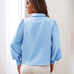 Zeagoo V Neck Crinkle Crepe Lantern Sleeves Shirt Top Button-Down Loose Blouse