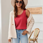 Zeagoo Silk Satin Tank Tops for Women Scoop Neck Sleeveless Tops