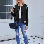 Zeagoo Women's Bomber Jacket Casual Striped Button Down Coat
