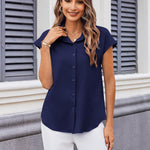 Zeagoo Button Down Shirts Cap Sleeve V Neck Casual Blouses Tops