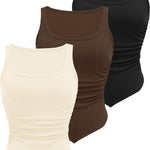 Zeagoo Ribbed Tank Tops 3 Pack Scoop Neck Ruched Shirts