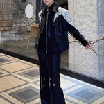 Heavy Rivet Sequin Patchwork Shoulder Pad Jacket