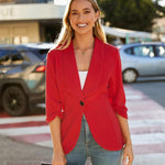 Zeagoo Women's Blazer Elegant 3/4 Sleeve Long Blazer (DE Only)