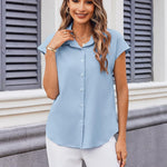 Zeagoo Button Down Shirts Cap Sleeve V Neck Casual Blouses Tops