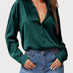 Zeagoo Women Satin Button Down Shirt Long Sleeve Tops