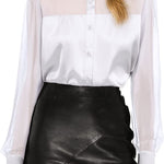 Womens V Neck Button Down Shirts Satin Silk Blouse Mesh Long Sleeve Casual Work Tops - Zeagoo (Us Only)