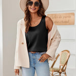 Zeagoo Silk Satin Tank Tops for Women Scoop Neck Sleeveless Tops