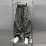 Retro Pleated Multi-Pocket Loose Straight Wide-Leg Pants