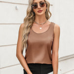Zeagoo Silk Satin Tank Tops for Women Scoop Neck Sleeveless Tops