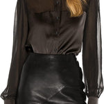 Womens V Neck Button Down Shirts Satin Silk Blouse Mesh Long Sleeve Casual Work Tops - Zeagoo (Us Only)