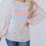 Zeagoo Contrast Color Top Leopard Print Round Neck Long Sleeve Sweatshirt