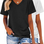 Zeagoo 2 Pack Short Sleeve Shirts Casual Soft V Neck Basic Tee