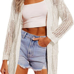 Zeagoo Women 2024 Lightweight Crochet Cardigan Long Sleeve Open Front Knit Sweater Summer Kimono Cover Up with Pockets