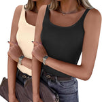 Zeagoo 2 Packs Womens Ribbed Tank Tops Square Neck Tops