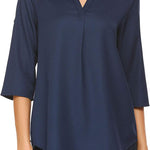 Women's Business Casual V Neck Cuffed Sleeves Work Blouse Top - Zeagoo (Us Only)