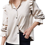 Women Corduroy Shirts Long Sleeve Button Down Shacket Jacket Ruffle Blouses Top S-XXL - Zeagoo (Us Only)