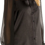 Womens V Neck Button Down Shirts Satin Silk Blouse Mesh Long Sleeve Casual Work Tops - Zeagoo (Us Only)