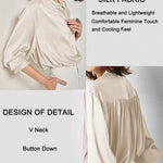 Women's Silk Button Down Shirts V Neck Long Sleeve Casual Work Office Blouse Top - Zeagoo (Us Only)