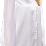 Womens V Neck Button Down Shirts Satin Silk Blouse Mesh Long Sleeve Casual Work Tops - Zeagoo (Us Only)