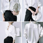 Women's Silk Button Down Shirts V Neck Long Sleeve Casual Work Office Blouse Top - Zeagoo (Us Only)