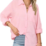 Zeagoo Linen Button Down Shirts  Long Sleeve Cotton Gauze Tops