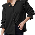 Women Corduroy Shirts Long Sleeve Button Down Shacket Jacket Ruffle Blouses Top S-XXL - Zeagoo (Us Only)