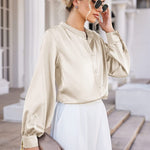 Women's Silk Button Down Shirts V Neck Long Sleeve Casual Work Office Blouse Top - Zeagoo (Us Only)