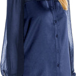 Womens V Neck Button Down Shirts Satin Silk Blouse Mesh Long Sleeve Casual Work Tops - Zeagoo (Us Only)