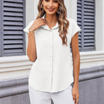 Zeagoo Button Down Shirts Cap Sleeve V Neck Casual Blouses Tops