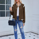 Zeagoo Women's Bomber Jacket Casual Striped Button Down Coat