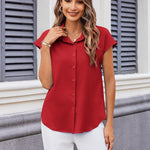 Zeagoo Button Down Shirts Cap Sleeve V Neck Casual Blouses Tops