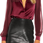 Womens V Neck Button Down Shirts Satin Silk Blouse Mesh Long Sleeve Casual Work Tops - Zeagoo (Us Only)