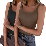 Zeagoo 2 Packs Womens Ribbed Tank Tops Square Neck Tops