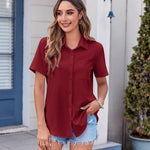Zeagoo Button Down Shirt Bust Pocket Short Sleeve Blouses