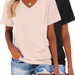 Zeagoo 2 Pack Short Sleeve Shirts Casual Soft V Neck Basic Tee