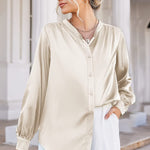 Women's Silk Button Down Shirts V Neck Long Sleeve Casual Work Office Blouse Top - Zeagoo (Us Only)