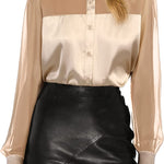 Womens V Neck Button Down Shirts Satin Silk Blouse Mesh Long Sleeve Casual Work Tops - Zeagoo (Us Only)