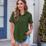 Zeagoo Button Down Shirt Bust Pocket Short Sleeve Blouses