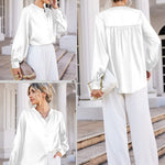 Women's Silk Button Down Shirts V Neck Long Sleeve Casual Work Office Blouse Top - Zeagoo (Us Only)